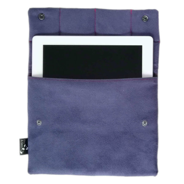 pochette tablette protection ipad faux daim bleu et simili cuir dus and gero handmade made in france vincennes