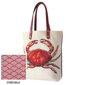tote bag sac shopping cuir rouge toile crabe vague japon dus and gero fait main france createur vegan