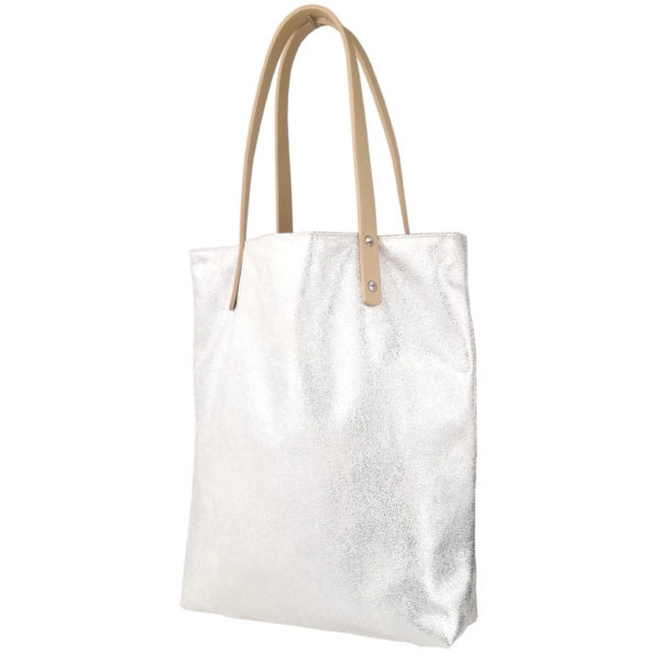 tote bag sac cabas simili daim argent brillant dus and gero vegan fait main en france