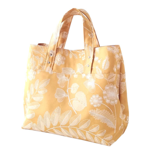 mini tote bag sac a main toile or et broderie fleurs jacquard dus & gero made in france vincennes vegan