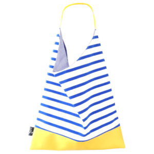 tote bag sac triangle mariniere bleu et blanc simili cuir jaune dus and gero fait main en france bateau marin pop