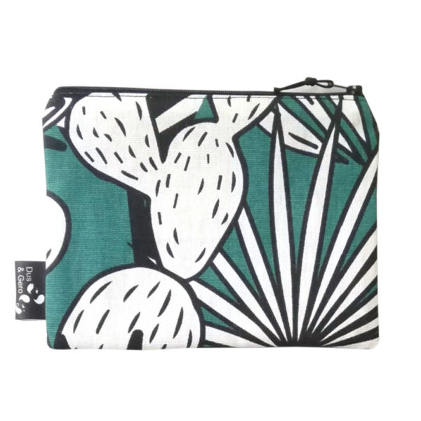 pochette de sac zip toile coton vert noir et blanc jungle cactus made in france vegan dus and gero