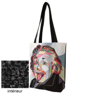 tote bag sac cours cabas shopping fac science albert einstein formules mathematiques dus and gero vegan toile noire createur francais made in france artisan