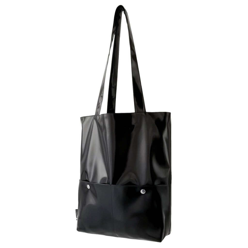 Tote bag Vinyle rubber noir surpiqûres noires – Dus & Gero, Sacs
