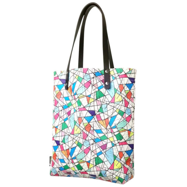 cabas tote bag vinyl art abstrait graphique multicolore dus et gero shopper bag fait main en france artisanat
