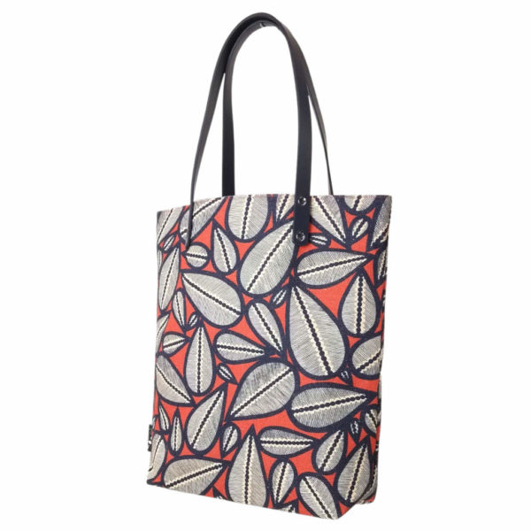 sac tote bag toile lin coton dus et gero feuilles geometriques rouge bleu creme designer france fait main