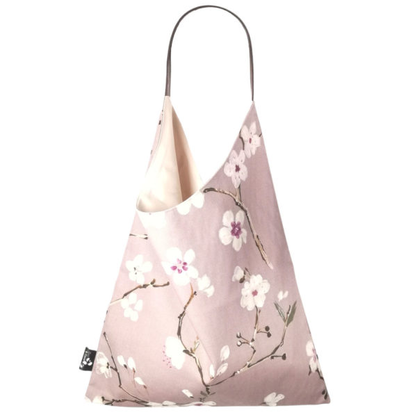 cabas sac triangle toile mauve imprime fleur orchidee blanche made in france