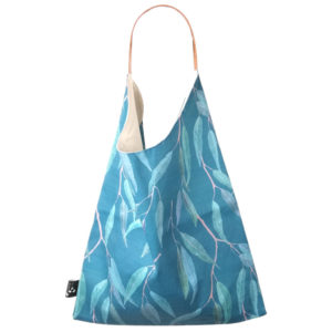 sac cabas tote bag triangle toile feuillage eucalyptus bleu canard fait main france vegan