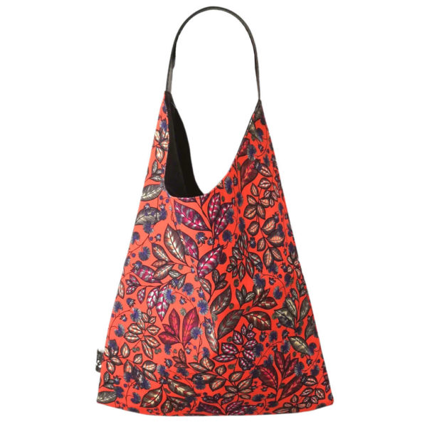 sac cabas triangle tote bag toile orange motif indien feuillage vegetal fleur fait main france maroquinerie vegan francaise