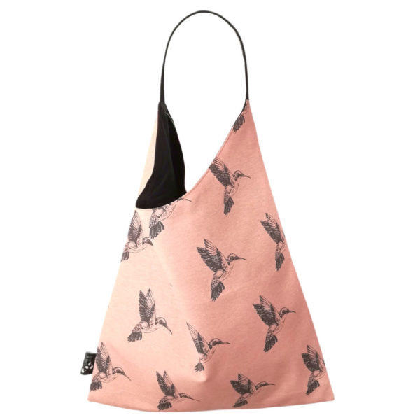 sac triangle accessoire mode vegan dus et gero toile rose imprime colibris oiseau made in france