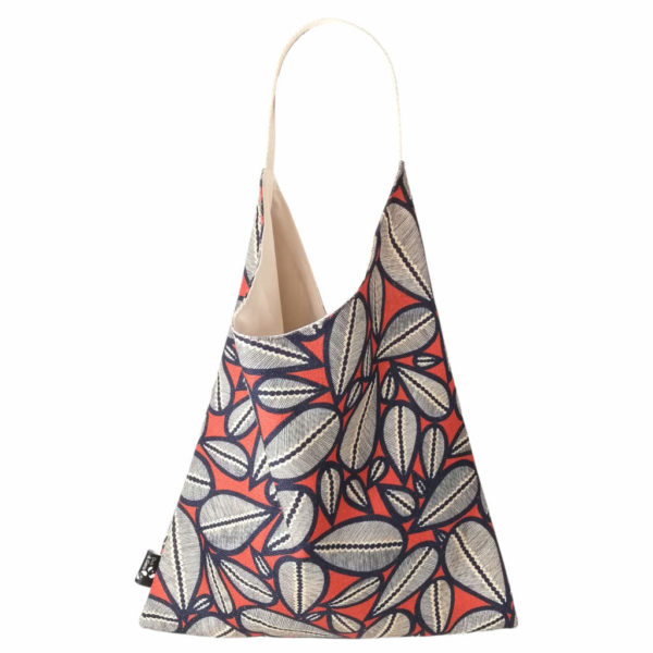 sac cabas triangle plage souple toile lin coton imprime feuille geometrique rouge bleu
